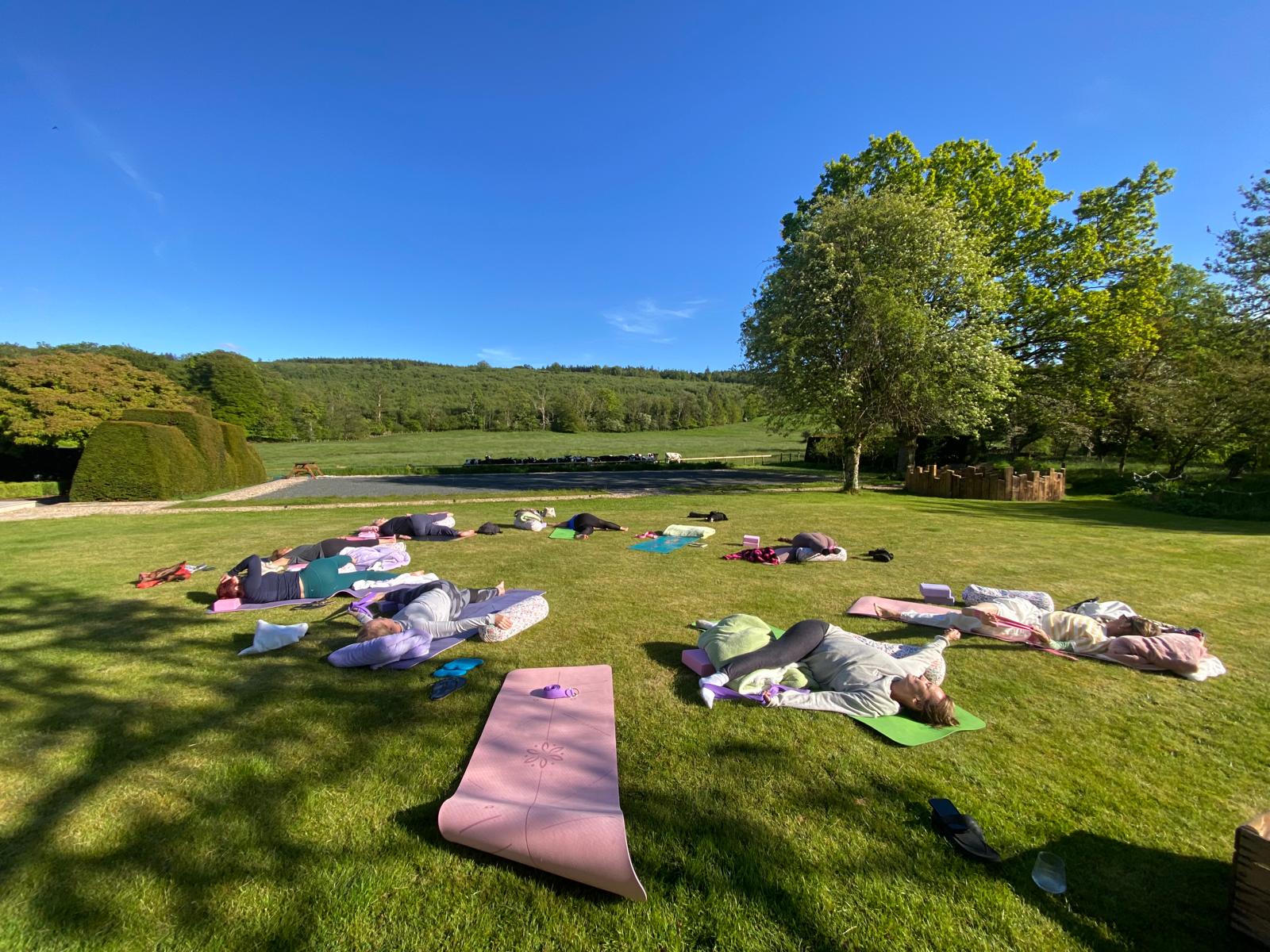 Yoga on the lawn at Labyburn House, Scotland